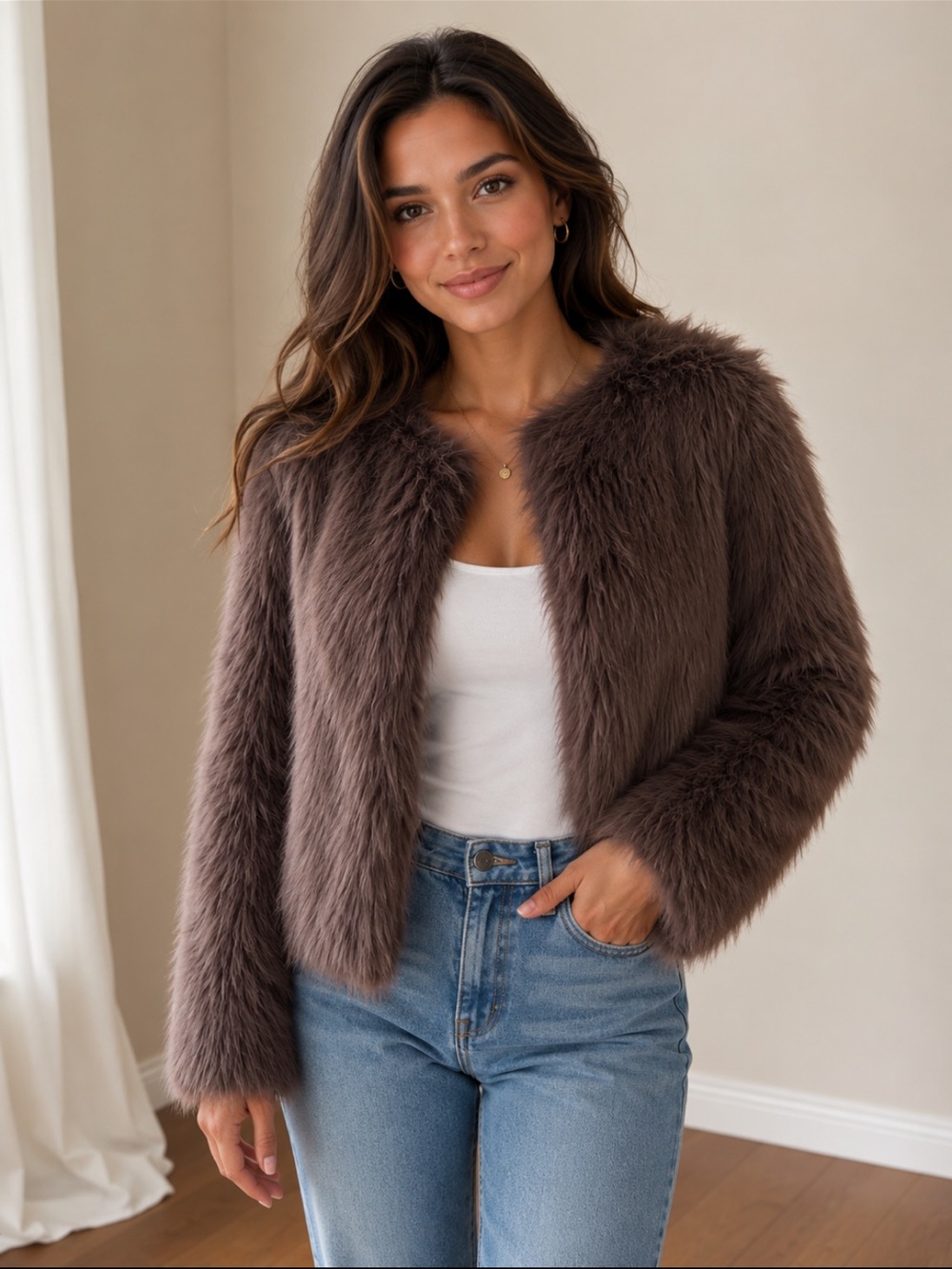 NWT Coco & Shay Faux Fur Coat cropped